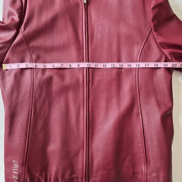 Casual Corner ANNEX XL Burgundy Genuine Leather Jacket VTG 90s Y2K Zip Front - Picture 6 of 9